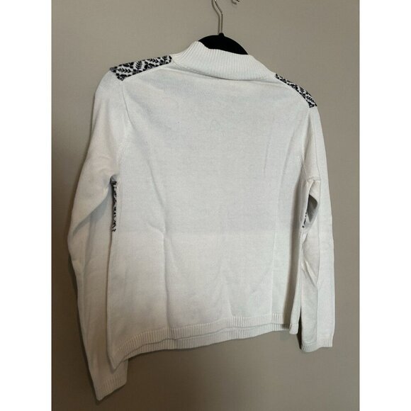 Talbots Women Petite M Sweater Black White Snowflake Turtleneck Cotton Fair Isle - Picture 5 of 6